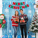 Blue Tinsel Curtain Party Backdrop - GREATRIL Foil Curtain Party