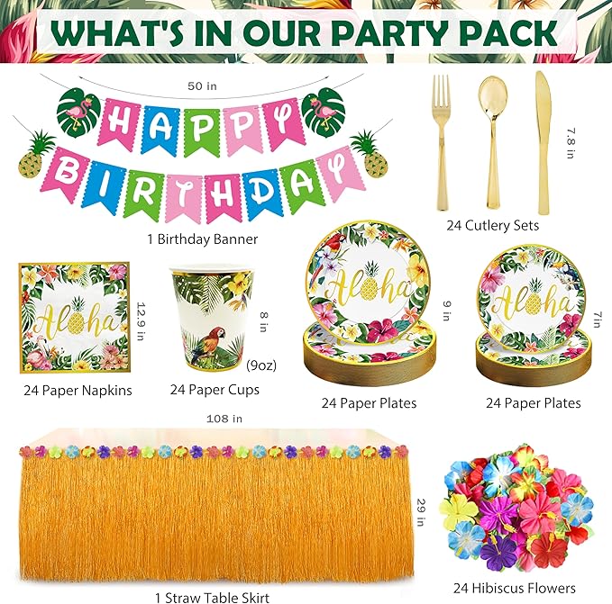 Luau Birthday Party Decorations 321Pcs Hawaiian Tropical Aloha Party