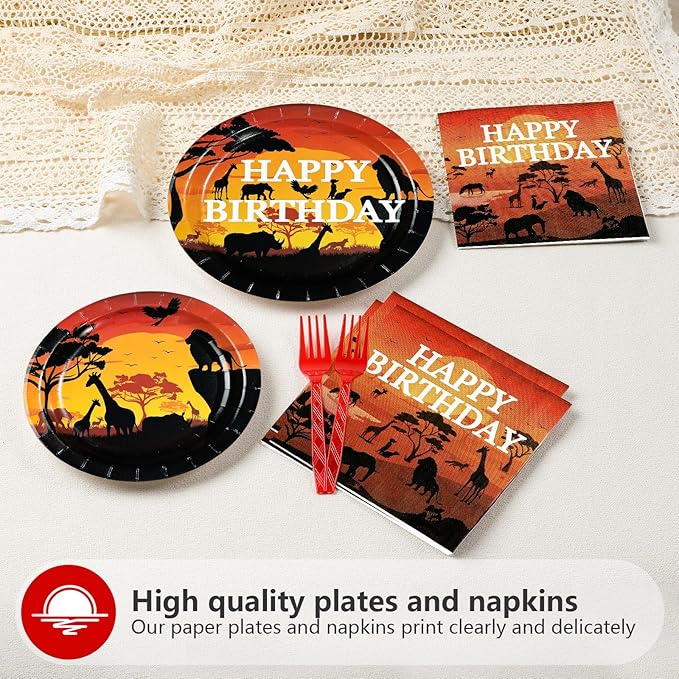 96Pcs African Safari Birthday Party Decorations Savanna Sunset View