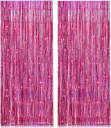2 Pack 3.2ft x 8.2ft Pink Metallic Tinsel Foil Fringe Curtains