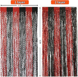 4 Pack Sparkle Red and Black Fringe Curtain - 3.3x6.6 Feet Tinsel