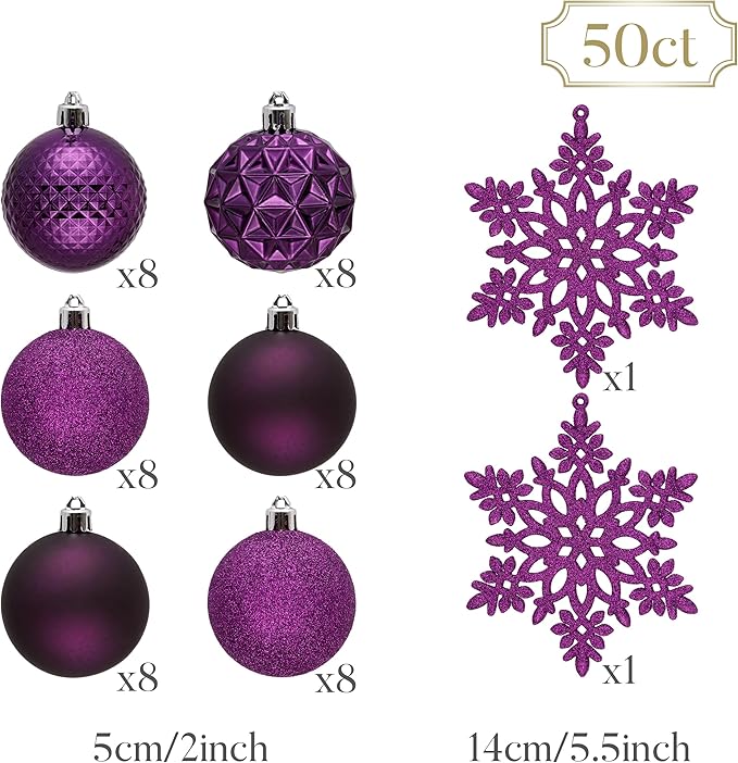 Valery Madelyn Christmas Tree Decorations Ornament Set, 50ct 2 Inches