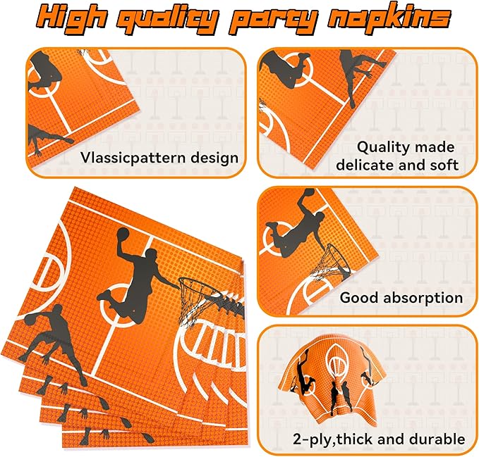 120 Pcs Basketball Party Supplies Bundle Paper Plates Napkins Forks