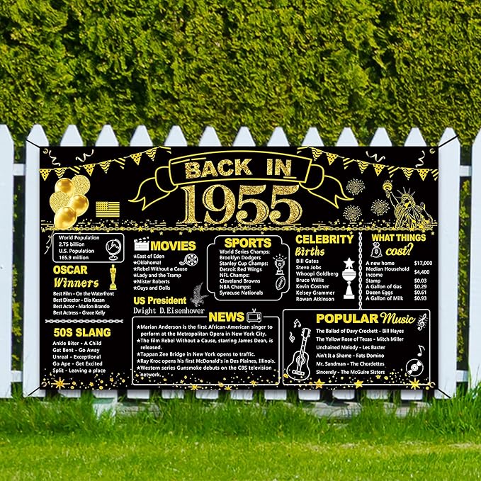 DARUNAXY 71st Birthday Black Gold Party Decoration, Back in 1955