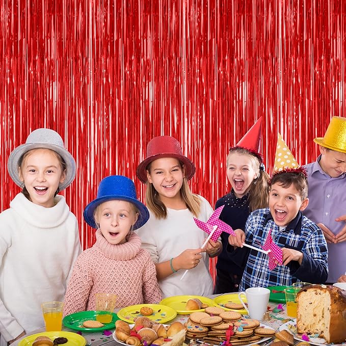 8 Pack Red Backdrop, 3.28 FT x 7.05 FT Streamer Party Decorations,