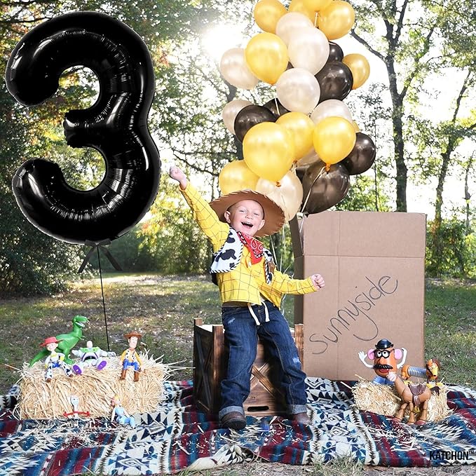 KatchOn Black Number 3 Balloon - Giant, 40 Inch | 3rd Birthday