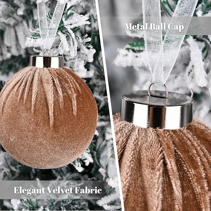 Brown Velvet Christmas Tree Ornaments - 15pcs Shatterproof Christmas