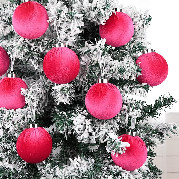 Velvet Ornaments for Christmas Tree Decorations - Hot Pink Xmas Ball