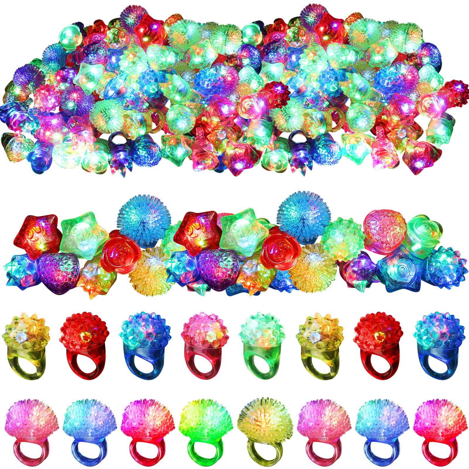 Leyndo 24 Pack LED Light up Rings Party Favors, Glow in the Dark Party