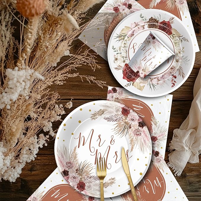 Mr And Mrs Bridal Shower Decorations Tableware Mr Mrs Boho Wedding