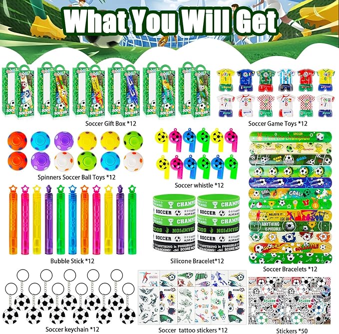 158Pcs Soccer Party Favors 12 Guests Set Soccer Goodie Bag Stuffers