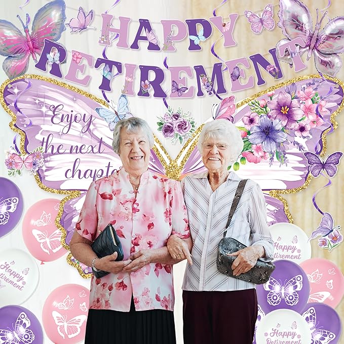 Butterfly Retirement Decorations Purple Happy Retirement Banner