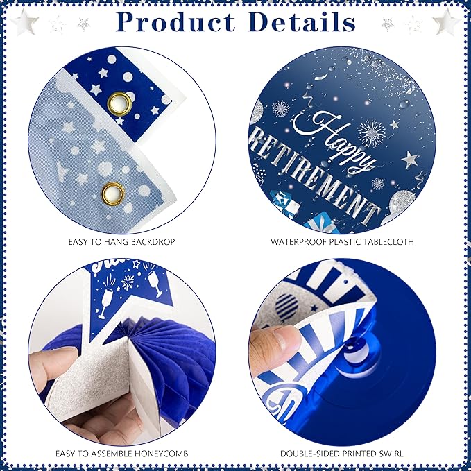 Retirement Party Decorations for Men Women 109Pcs Blue Silver Happy