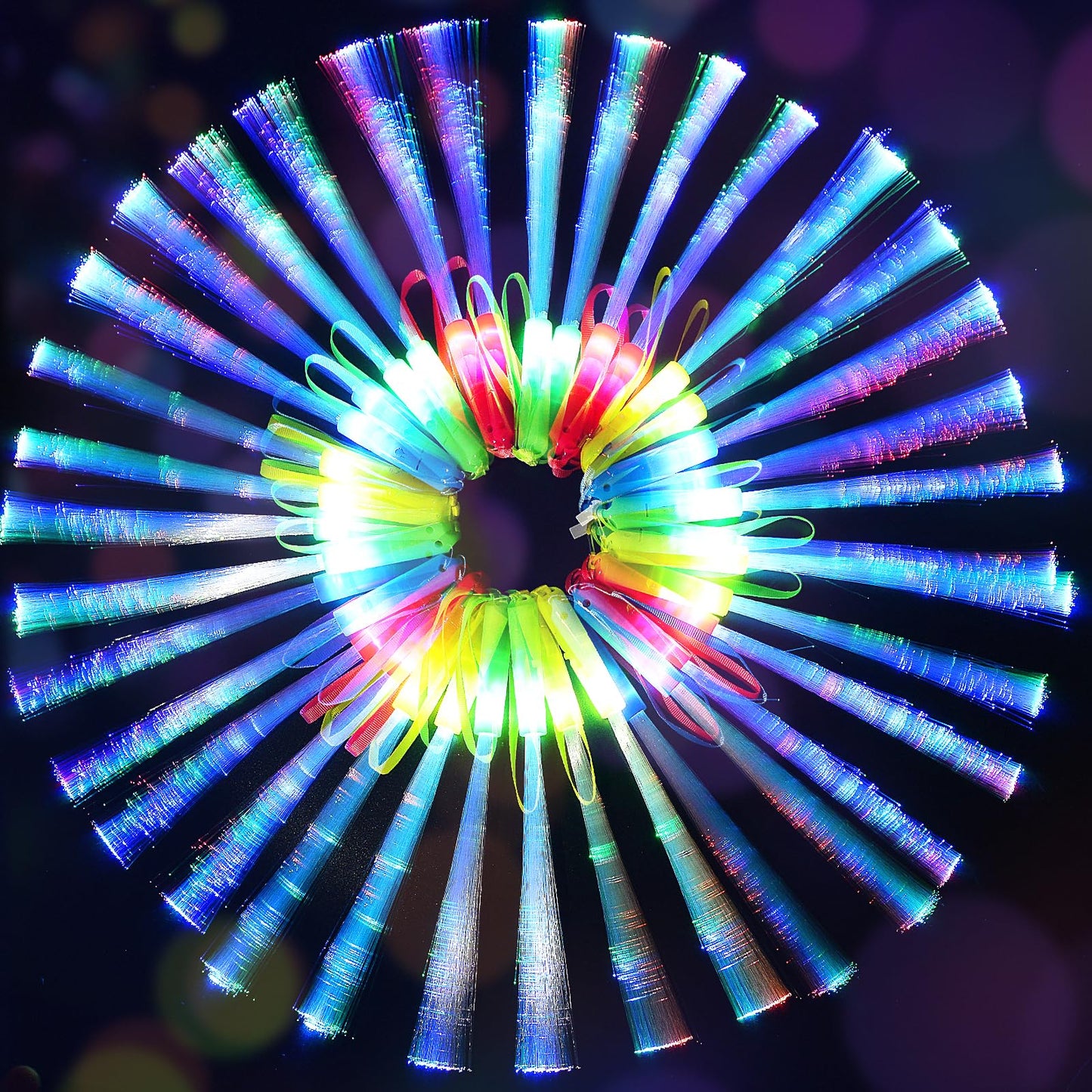 SHQDD 200PCS Glow Fiber Optic Sticks, LED Light Wands, Glow in The