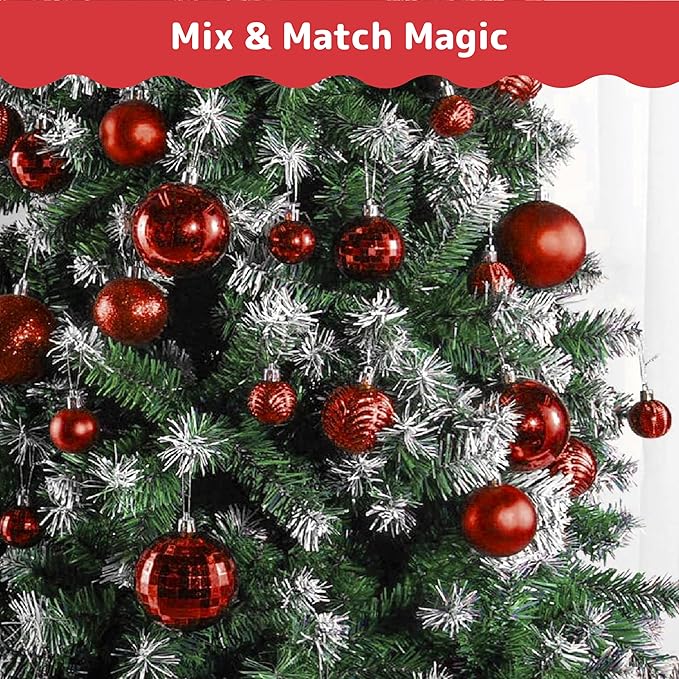 Prextex 36-Pieces Red Christmas Ornaments Set - Shatterproof, Festive