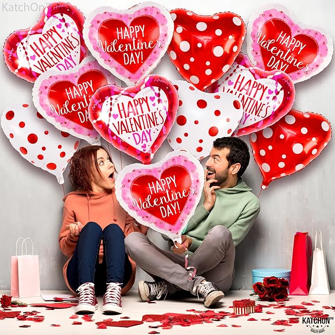 Happy Valentine's Day Balloons Set 12 Pack Red White & Pink Heart