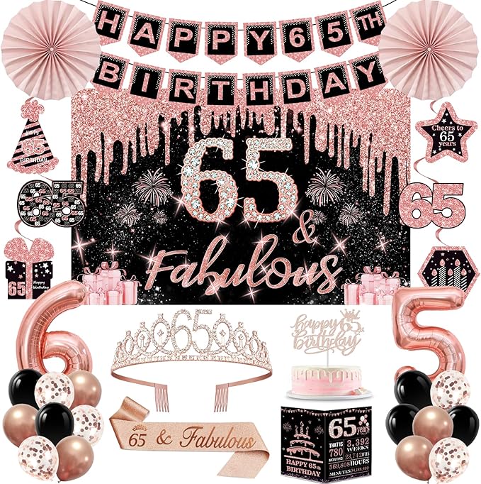 65th Birthday Decorations for Women 32PCS 65th Birthday Party