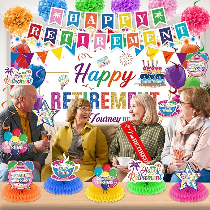 20pcs Retirement Party Decorations for Women Men Colorful Happy