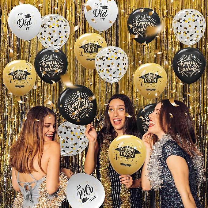 75 Pack Graduation Party Decorations Balloons Set - 12 Inch Black