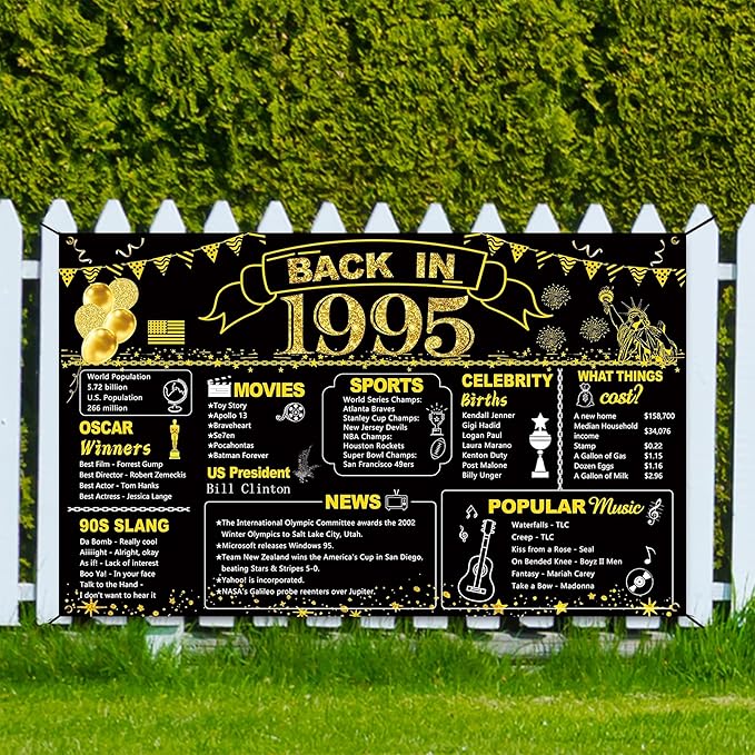 DARUNAXY 31st Birthday Black Gold Party Decoration, Back in 1995