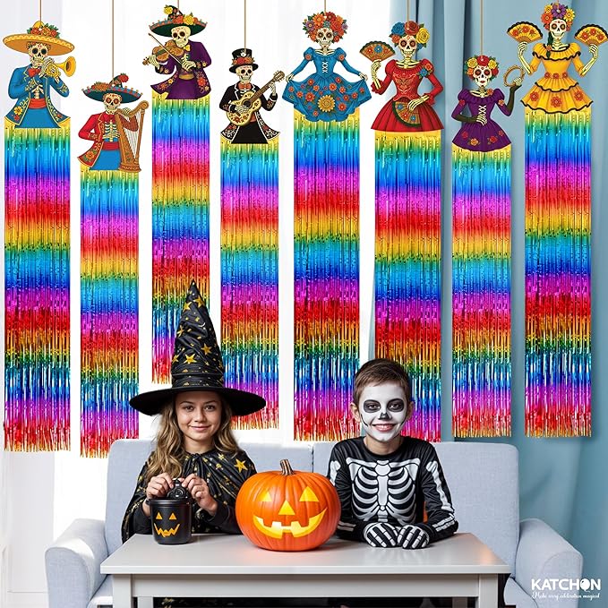 KatchOn, Halloween Fringe Curtain with Skeleton Cutouts – Pack of 8 |