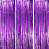 Voircoloria 3 Pack 3.3x8.2 Feet Purple Foil Fringe Backdrop Curtains,