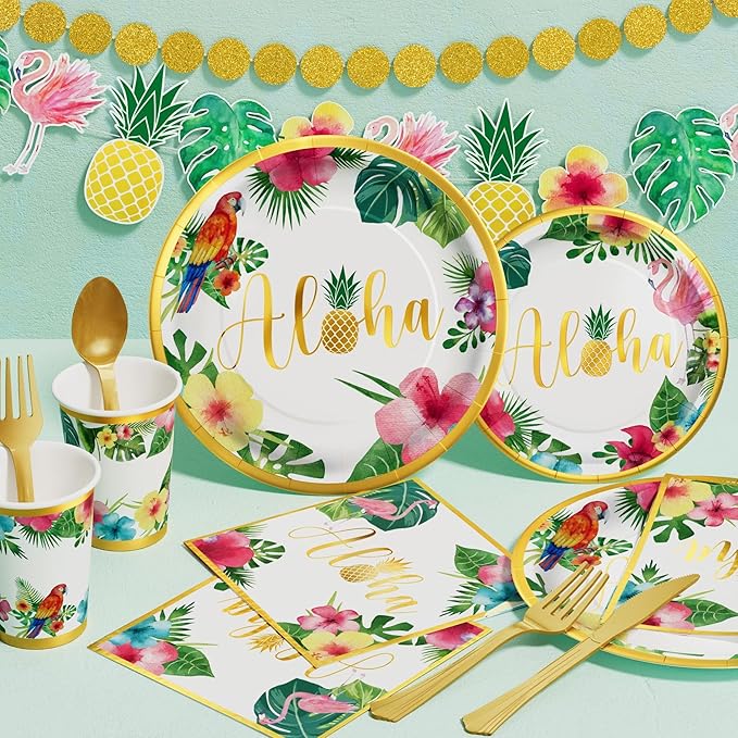 Hawaiian Tropical Luau Party Decorations Supplies 175 PCS Aloha