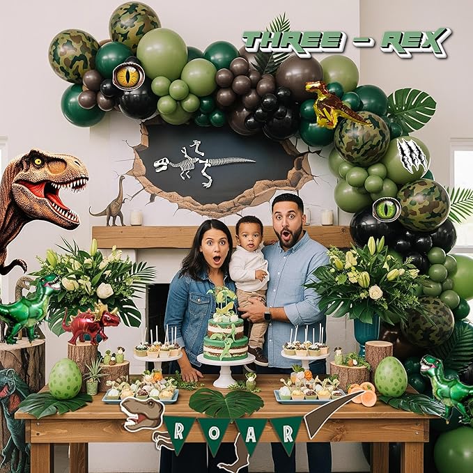 Dinosaur Birthday Party Decorations Includes Green and Brown balloon