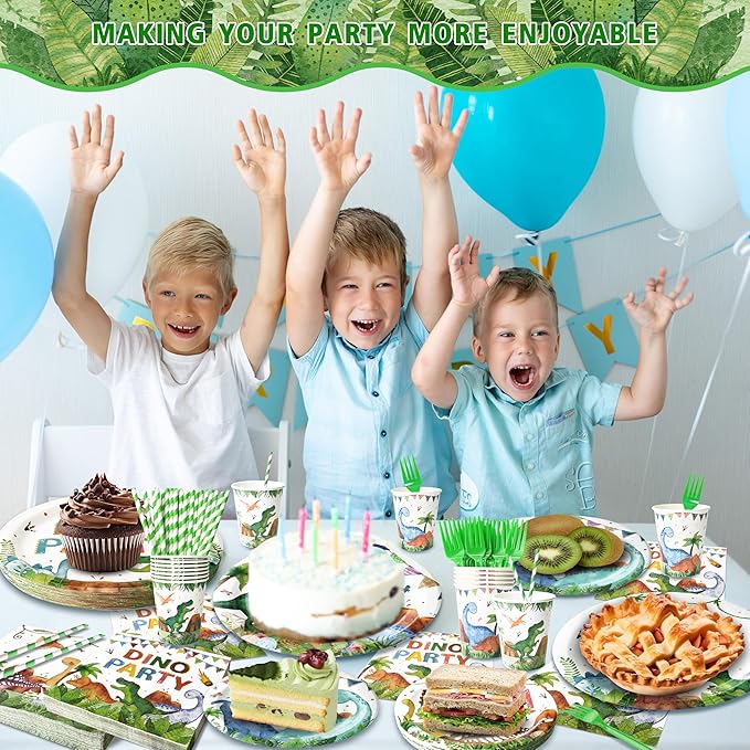 300 Pcs Dinosaur Plates and Napkins Serves 50 Guests Dinosaur