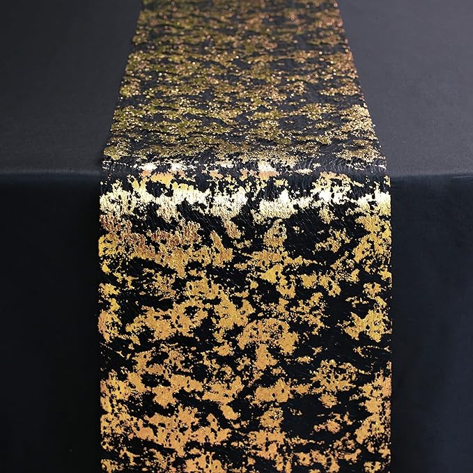 Snowkingdom 2 Pcs Black and Gold Table Runner, 11 x 108 Inch Gold