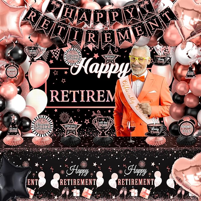 Retirement Party Decorations for Women 109Pcs Rose Gold Black Happy