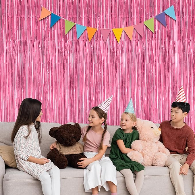 4 Pack Birthday Decorations, 3.28 FT x 7.05 FT Pink Backdrop,