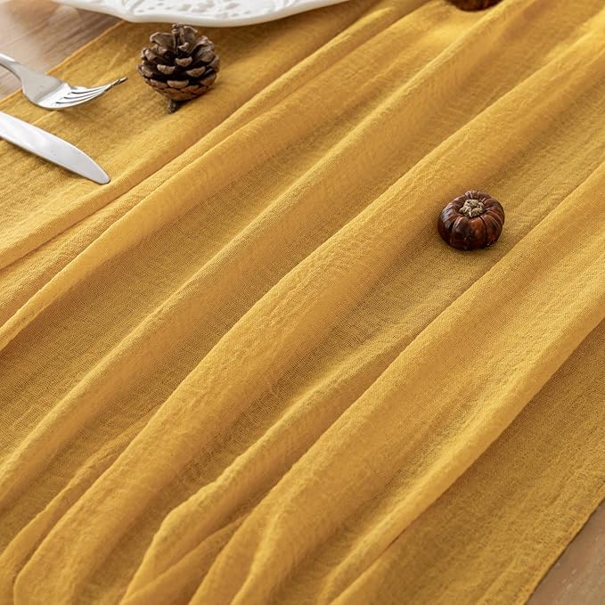 Keketoarrange Golden Yellow Spring Gauze Rustic Cheesecloth Table