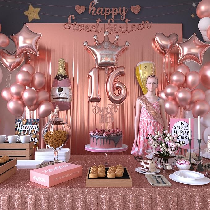 16th Birthday Decorations for Girls Rose Gold Party Supplies Kit