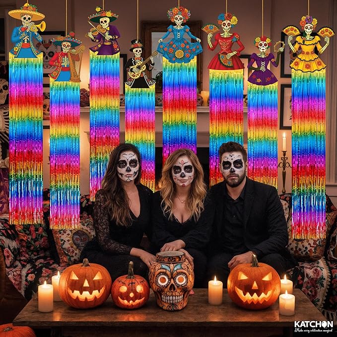 KatchOn, Halloween Fringe Curtain with Skeleton Cutouts – Pack of 8 |