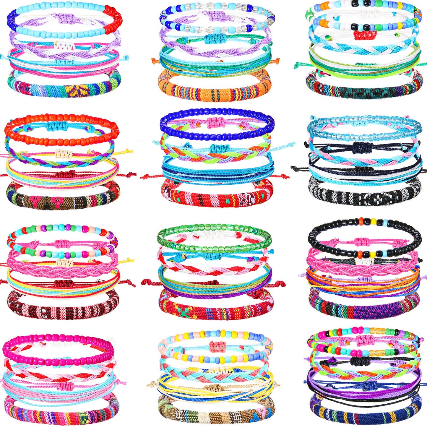 Remerry 48 Pieces Handmade Friendship Bracelets Bulk Boho Adjustable