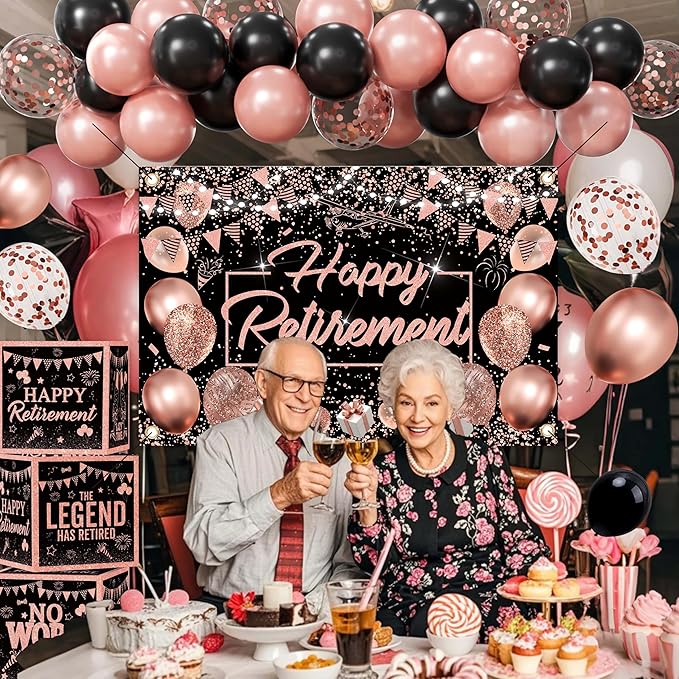 Retirement Party Decorations Rose Gold Balloons Happy retirement