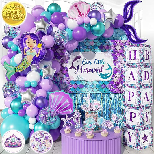 248 Pieces Little Mermaid Birthday Decorations Kit All in 1 Girl's