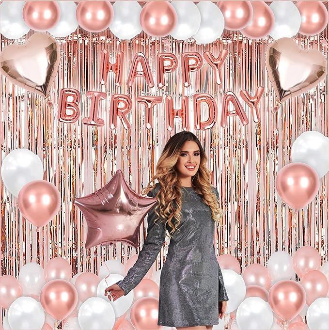 Rose Gold Birthday Party Decorations Kit 50 Piece Set Happy Birthday