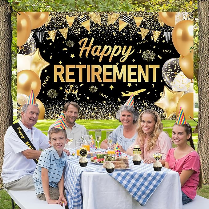 Black Gold Retirement Party Decorations Happy Retirement Banner