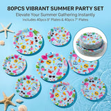 80PCS Summer Beach Paper Plates 40pcs 9 in 40pcs 7 in Birthday Party