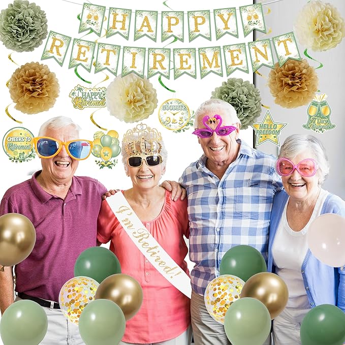 Green Retirement Party Decorations Women Men Green Gold Happy