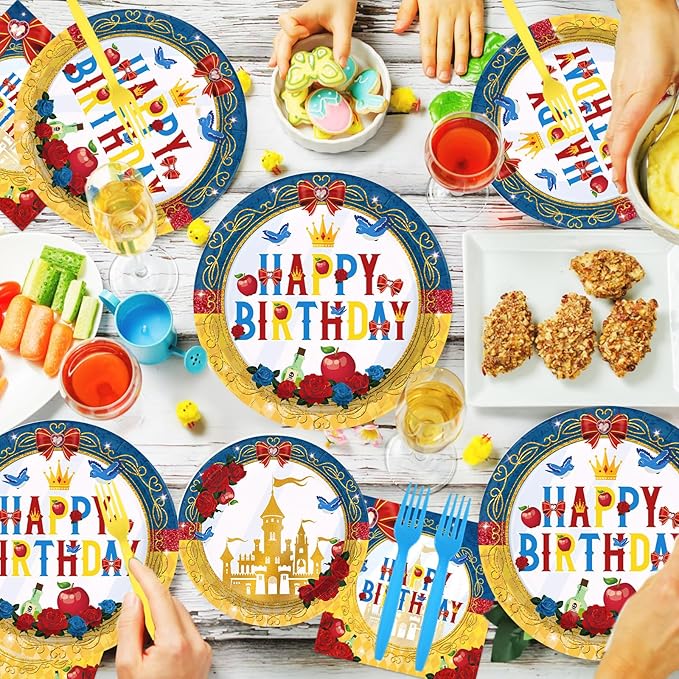 96 Pcs Snow Princess Birthday Party Supplies Cartoon Snow Plates and