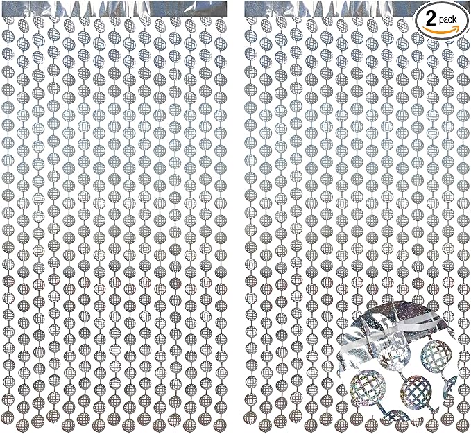 BRAVESHINE Disco Hanging Balls Fringe Backdrop - 2 Pack Silver Tinsel