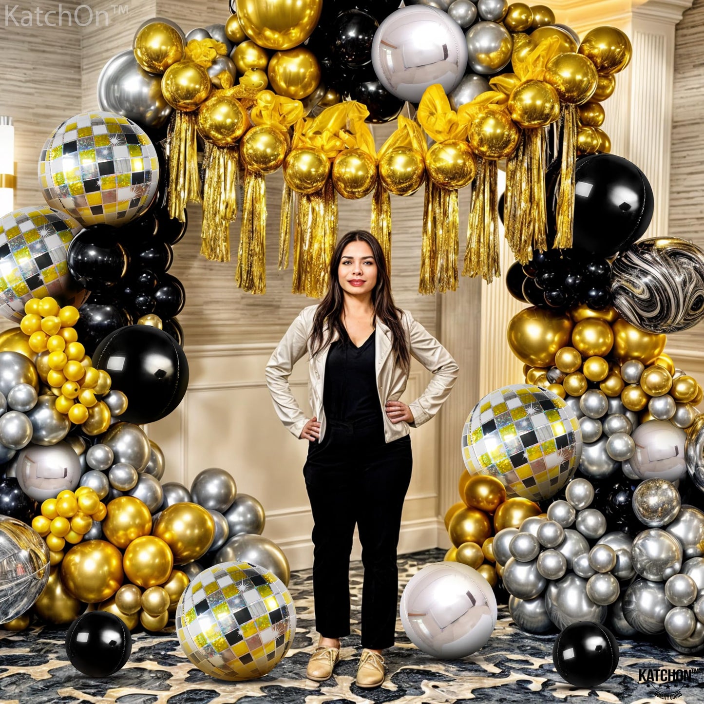 KatchOn, Disco Ball Balloons - Big 22 Inch, Pack of 14 | Black and