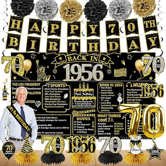 70th Birthday Decorations for Men Women 21pcs the Year 1956 Banner
