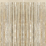 2Pack Champagne Gold Foil Fringe Backdrop Curtains, Tinsel Door