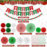 28PCS Christmas Decorations Christmas Banner Paper Fans Set Red