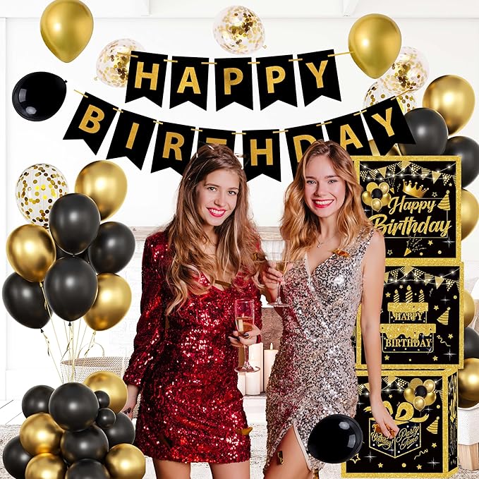 Black and Gold Birthday Party Decorations for Men Women Includes