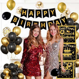 Black and Gold Birthday Party Decorations for Men Women Includes